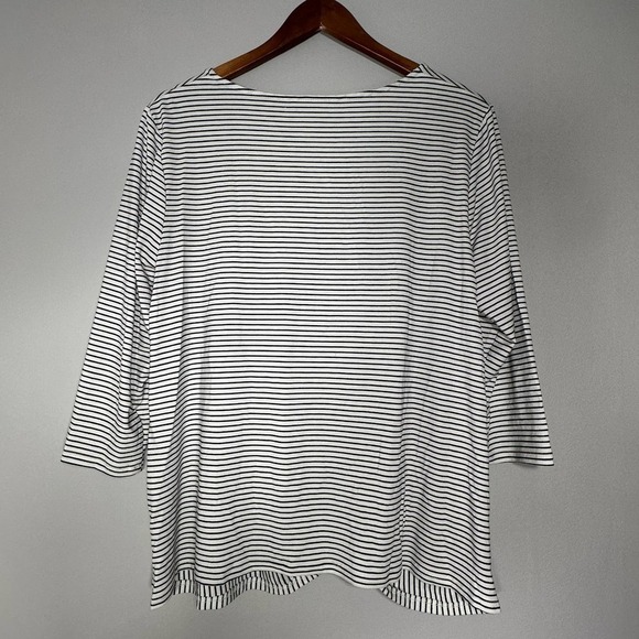 Chico's White Black Stripe Pullover Top Women Large Round Neck 3/4 Sleeve - Picture 2 of 12